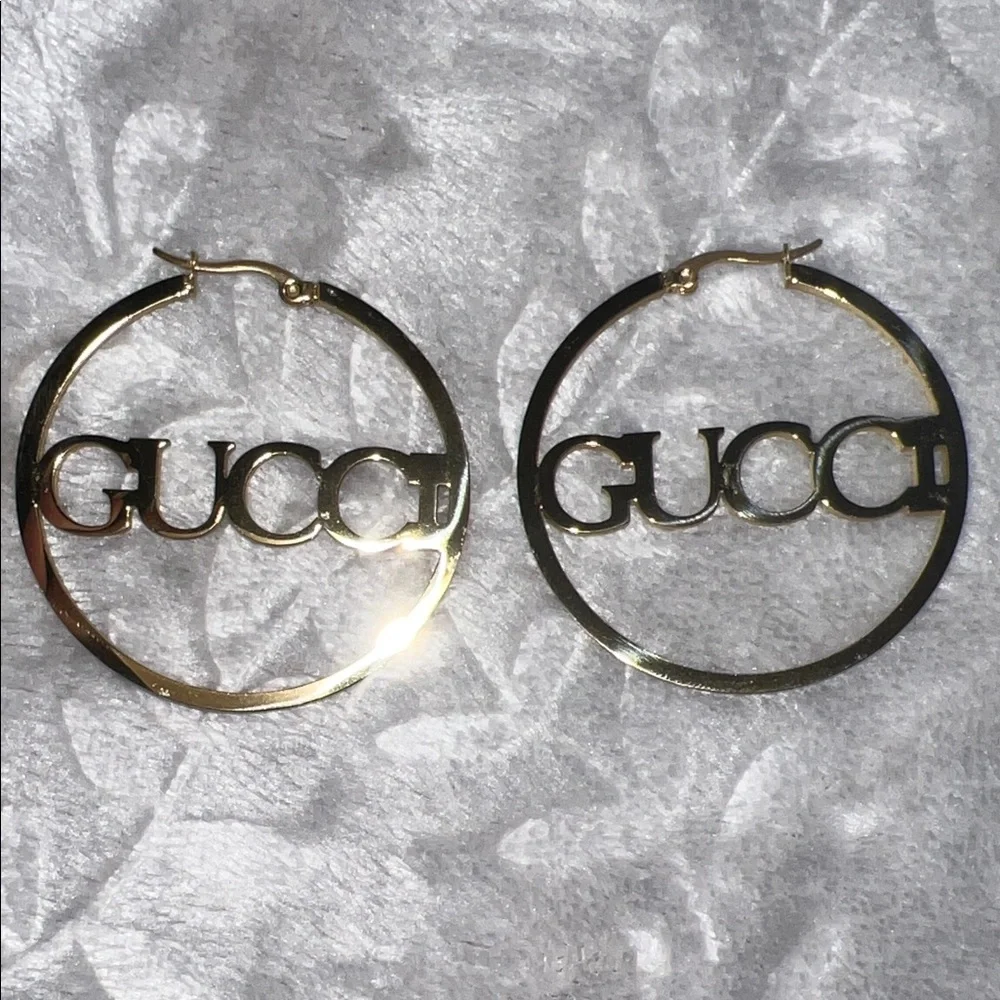 Fashion Jewelry Gold Logo Hoop Earrings - Picture 4 of 4